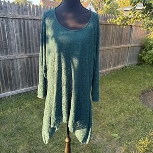 Indigo Soul Tunic Top Womens 2XL Green Lace Overlay Lined Boho